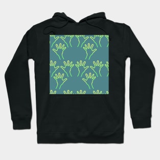Cave Hands Anew Yellow-Green on Soft Blue Green Hoodie